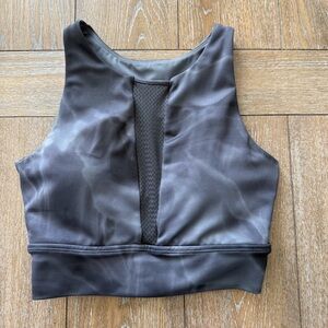 EUC BuffBunny Charcoal and Black Marble Sports Bra with Mesh Insert Small